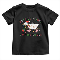 Funny Christmas Goose Toddler T Shirt Festive Goose On The Loose Xmas Duck Meme - Wonder Print Shop