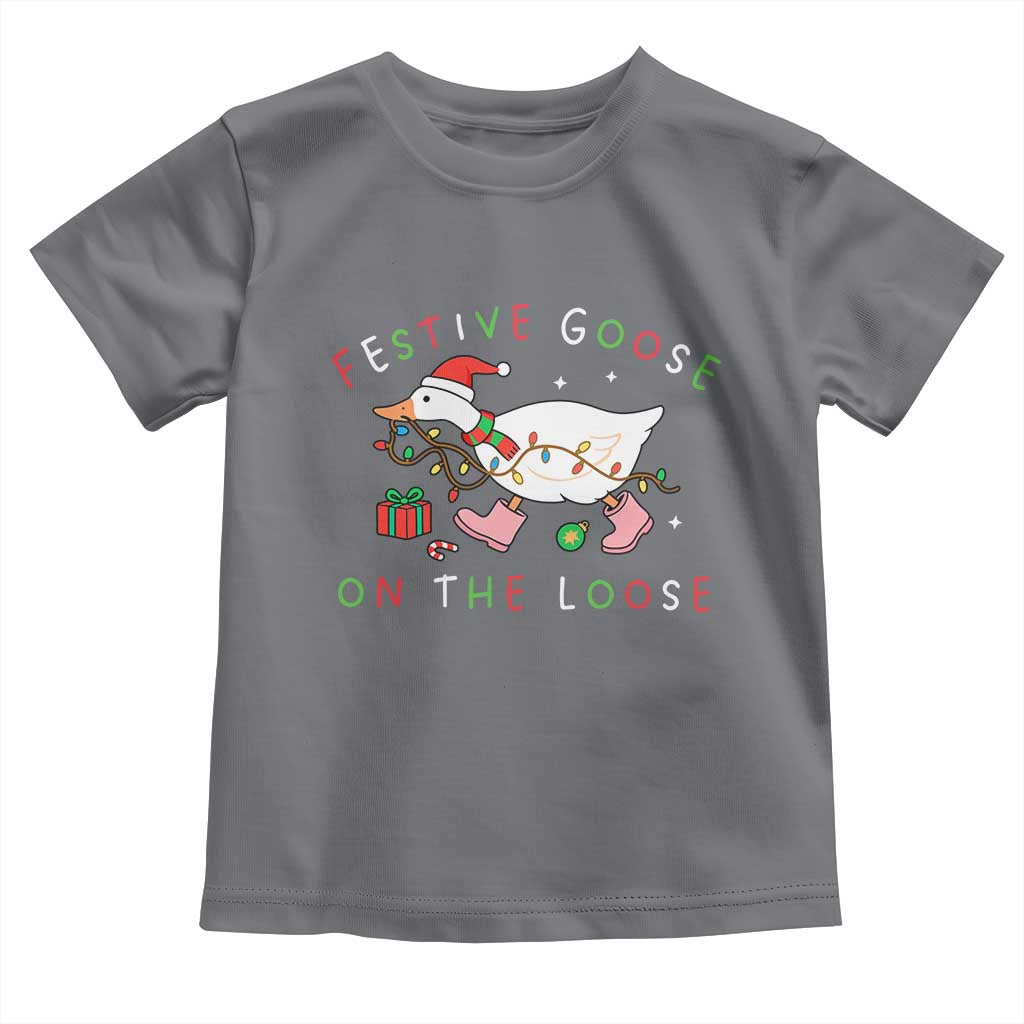 Funny Christmas Goose Toddler T Shirt Festive Goose On The Loose Xmas Duck Meme - Wonder Print Shop