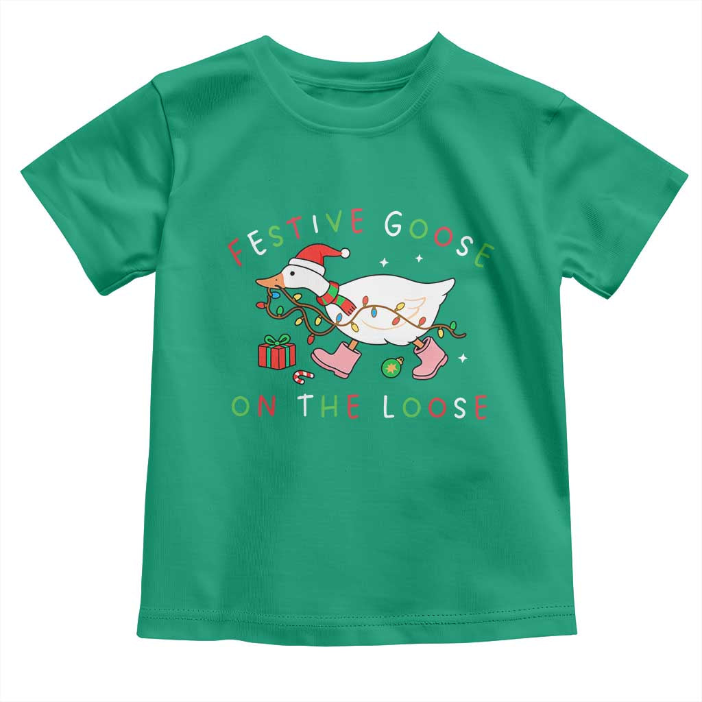 Funny Christmas Goose Toddler T Shirt Festive Goose On The Loose Xmas Duck Meme - Wonder Print Shop