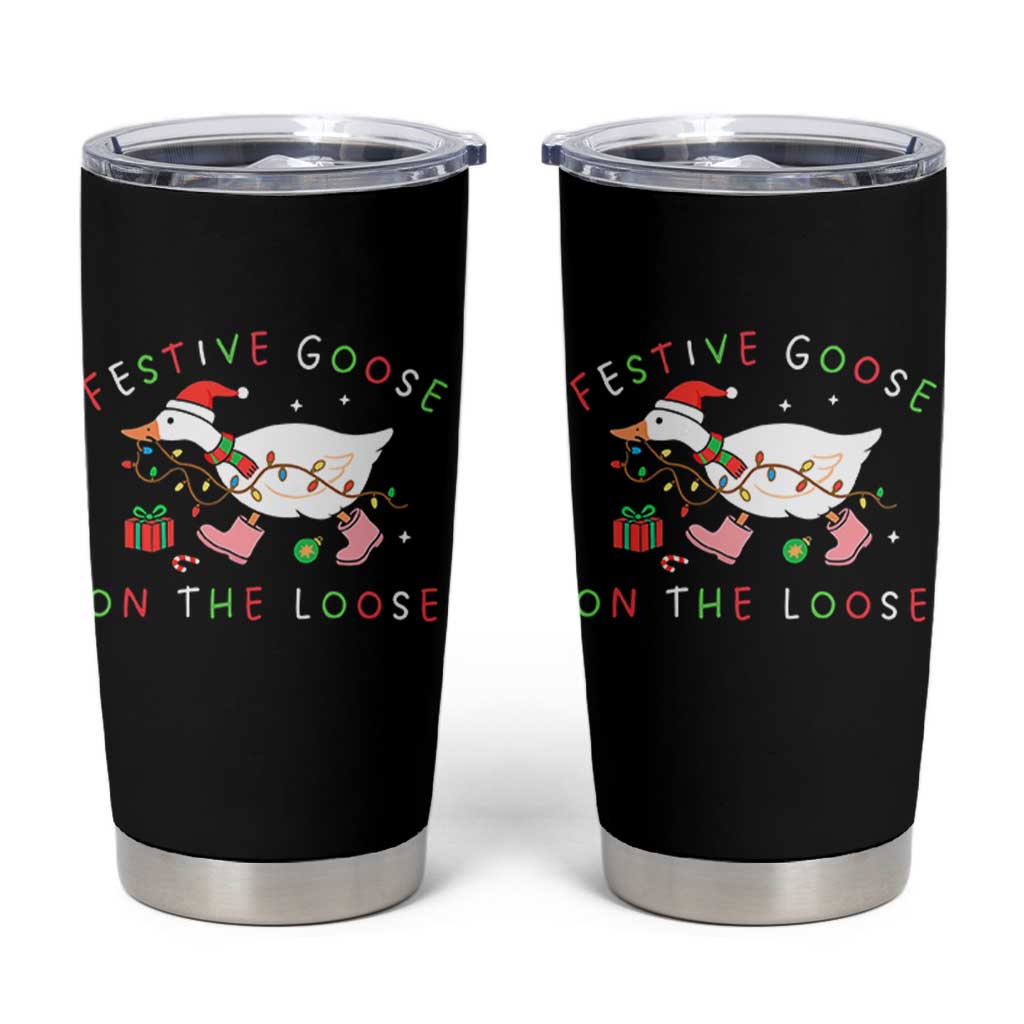 Funny Christmas Goose Tumbler Cup Festive Goose On The Loose Xmas Duck Meme - Wonder Print Shop