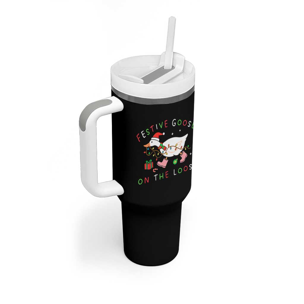 Funny Christmas Goose Tumbler With Handle Festive Goose On The Loose Xmas Duck Meme - Wonder Print Shop