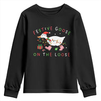Funny Christmas Goose Youth Sweatshirt Festive Goose On The Loose Xmas Duck Meme - Wonder Print Shop
