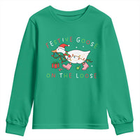 Funny Christmas Goose Youth Sweatshirt Festive Goose On The Loose Xmas Duck Meme - Wonder Print Shop