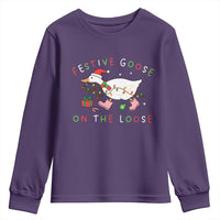 Funny Christmas Goose Youth Sweatshirt Festive Goose On The Loose Xmas Duck Meme - Wonder Print Shop