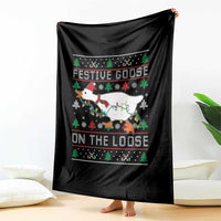 Funny Goose Ugly Christmas Throw Blanket Festive Goose On The Loose - Wonder Print Shop