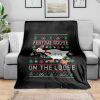 Funny Goose Ugly Christmas Throw Blanket Festive Goose On The Loose - Wonder Print Shop