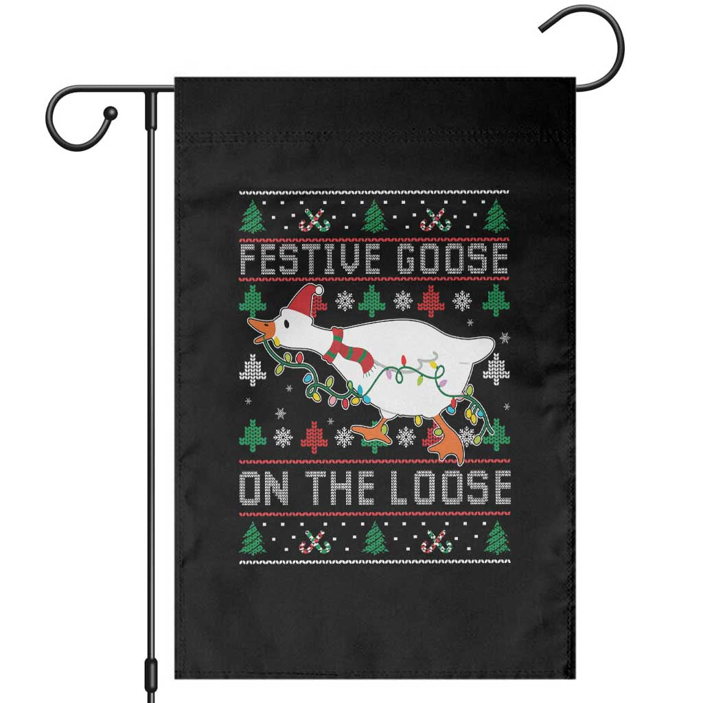 Funny Goose Ugly Christmas Garden Flag Festive Goose On The Loose - Wonder Print Shop