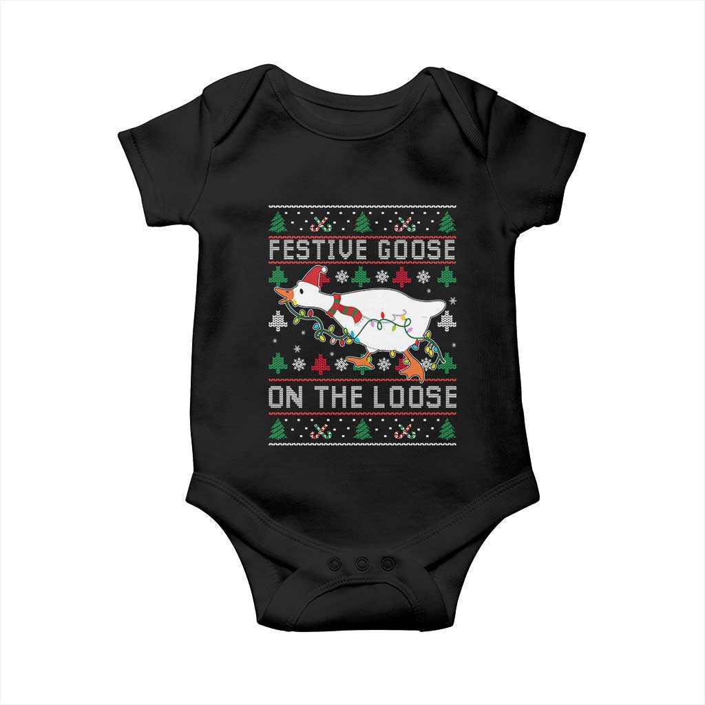 Funny Goose Ugly Christmas Baby Onesie Festive Goose On The Loose - Wonder Print Shop