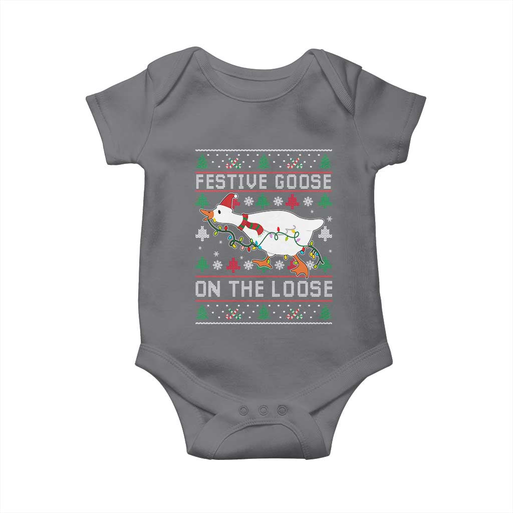 Funny Goose Ugly Christmas Baby Onesie Festive Goose On The Loose - Wonder Print Shop
