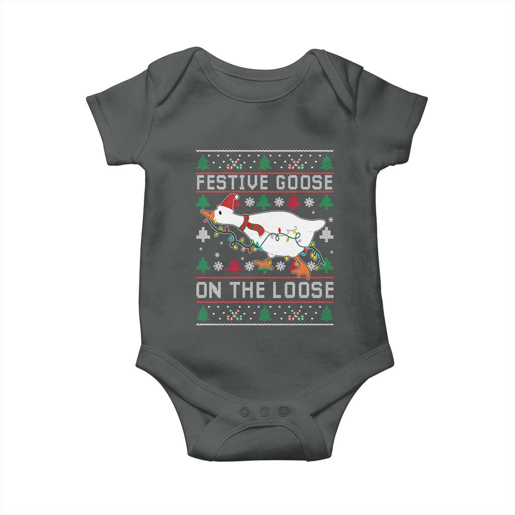 Funny Goose Ugly Christmas Baby Onesie Festive Goose On The Loose - Wonder Print Shop
