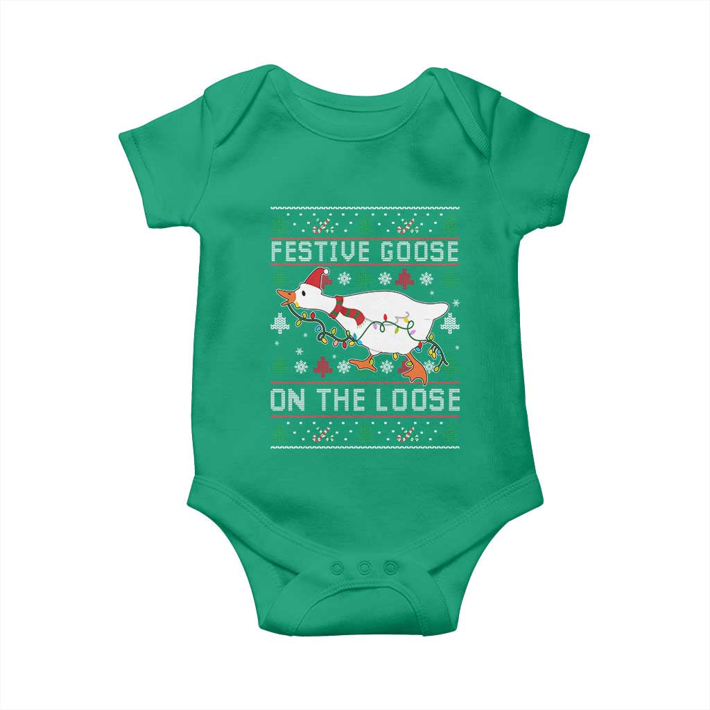 Funny Goose Ugly Christmas Baby Onesie Festive Goose On The Loose - Wonder Print Shop