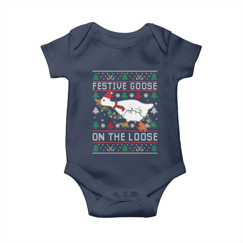 Funny Goose Ugly Christmas Baby Onesie Festive Goose On The Loose - Wonder Print Shop