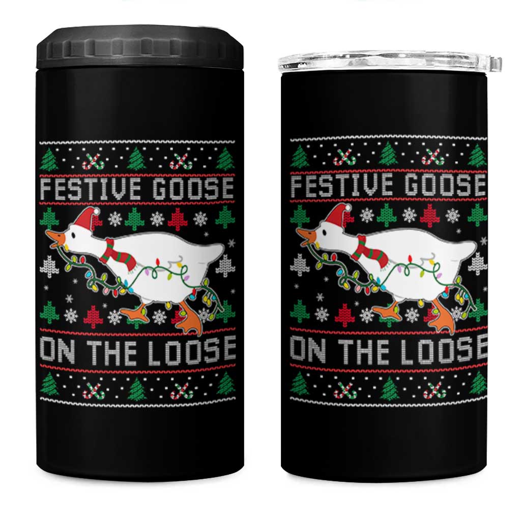 Funny Goose Ugly Christmas 4 in 1 Can Cooler Tumbler Festive Goose On The Loose - Wonder Print Shop
