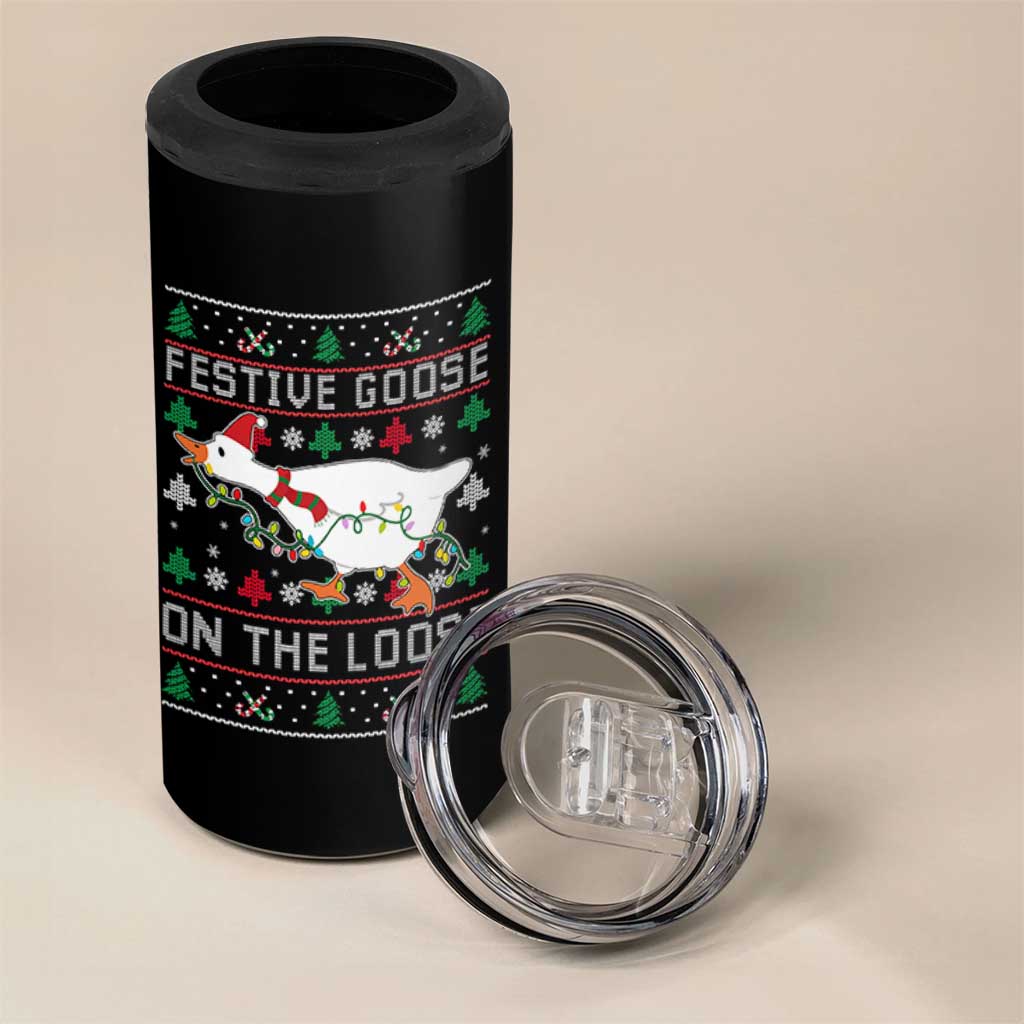 Funny Goose Ugly Christmas 4 in 1 Can Cooler Tumbler Festive Goose On The Loose - Wonder Print Shop