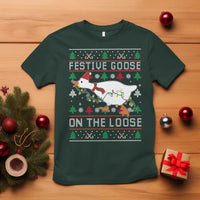 Funny Goose Ugly Christmas T Shirt Festive Goose On The Loose - Wonder Print Shop