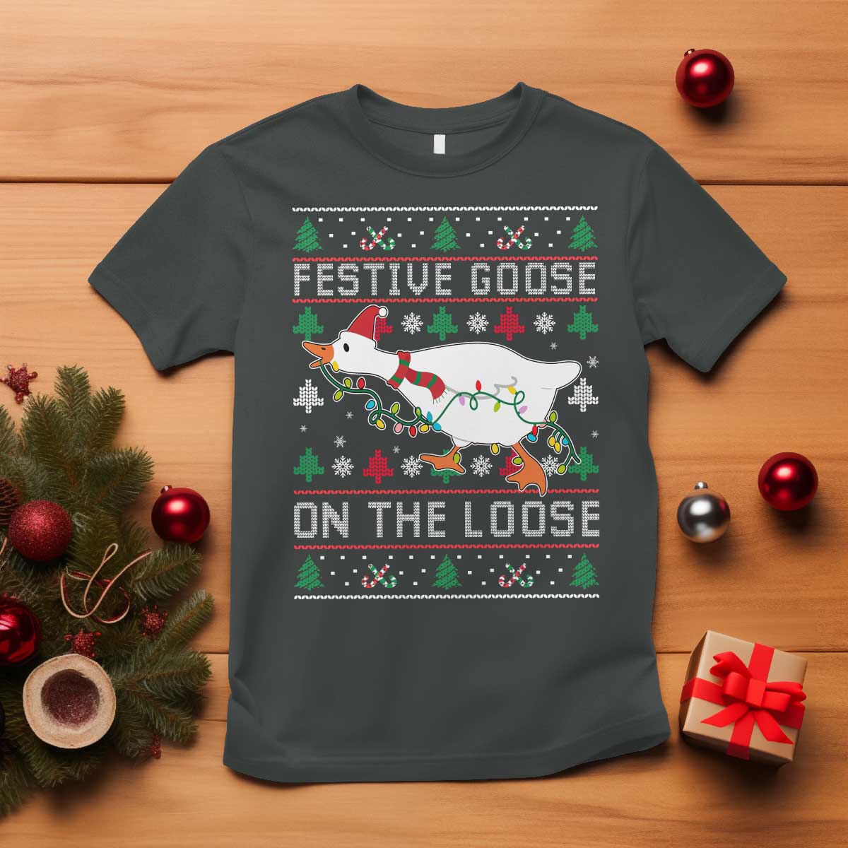 Funny Goose Ugly Christmas T Shirt Festive Goose On The Loose - Wonder Print Shop