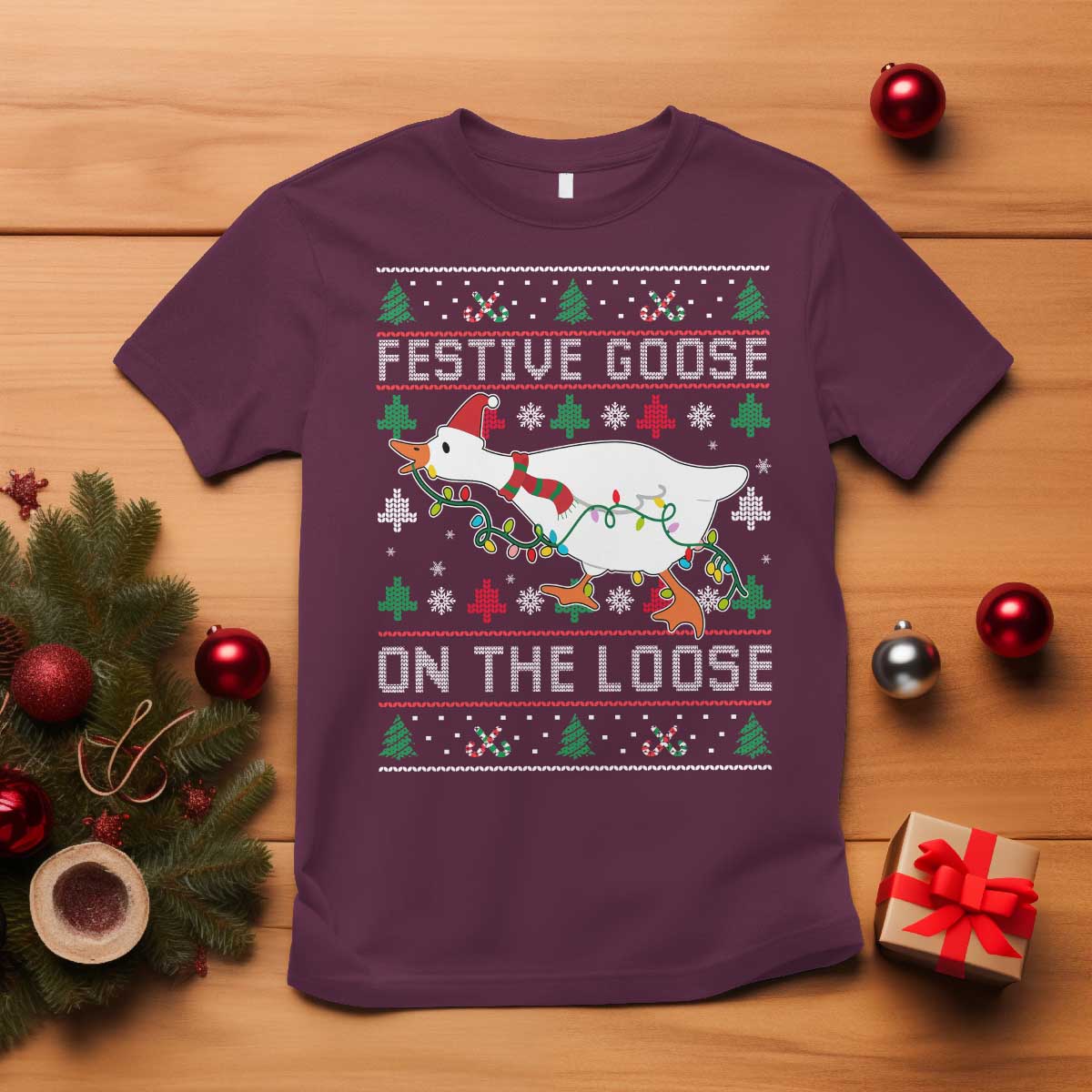 Funny Goose Ugly Christmas T Shirt Festive Goose On The Loose - Wonder Print Shop