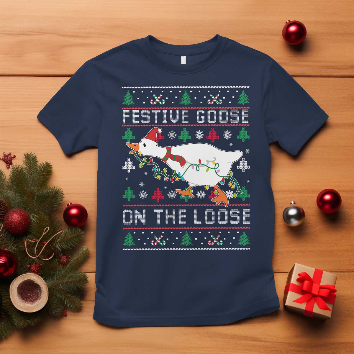 Funny Goose Ugly Christmas T Shirt Festive Goose On The Loose - Wonder Print Shop