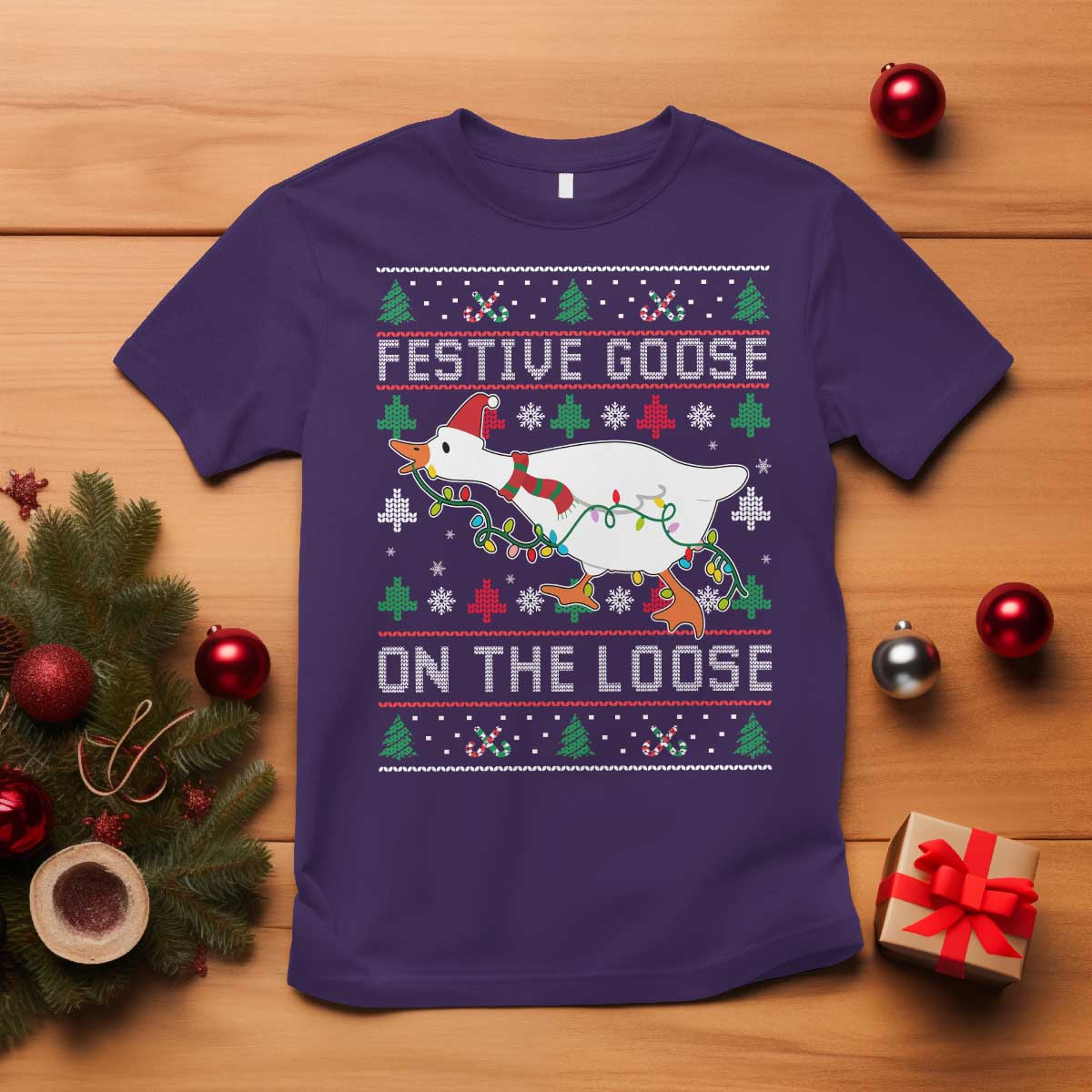Funny Goose Ugly Christmas T Shirt Festive Goose On The Loose - Wonder Print Shop