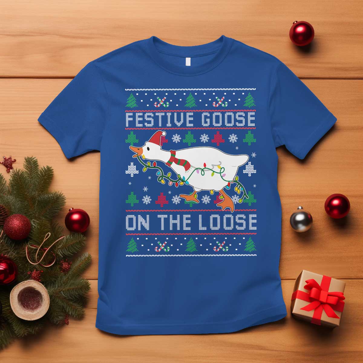 Funny Goose Ugly Christmas T Shirt Festive Goose On The Loose - Wonder Print Shop