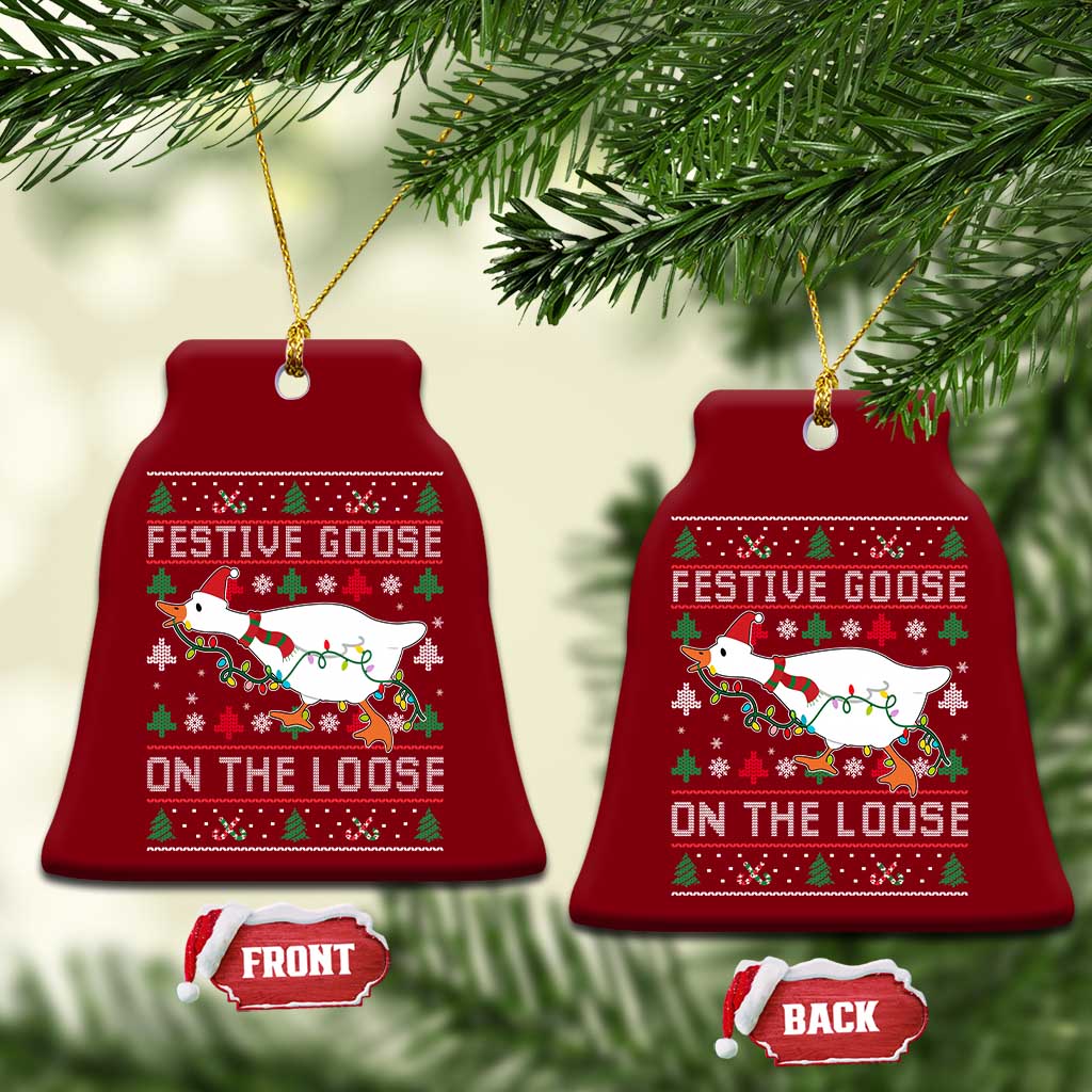 Funny Goose Ugly Christmas Ceramic Ornament Festive Goose On The Loose - Wonder Print Shop