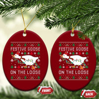 Funny Goose Ugly Christmas Ceramic Ornament Festive Goose On The Loose - Wonder Print Shop