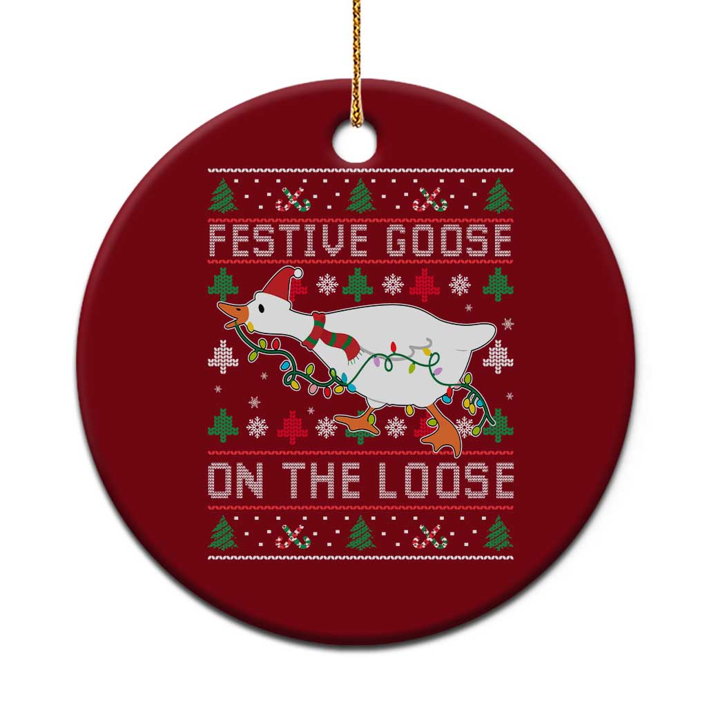 Funny Goose Ugly Christmas Ceramic Ornament Festive Goose On The Loose - Wonder Print Shop