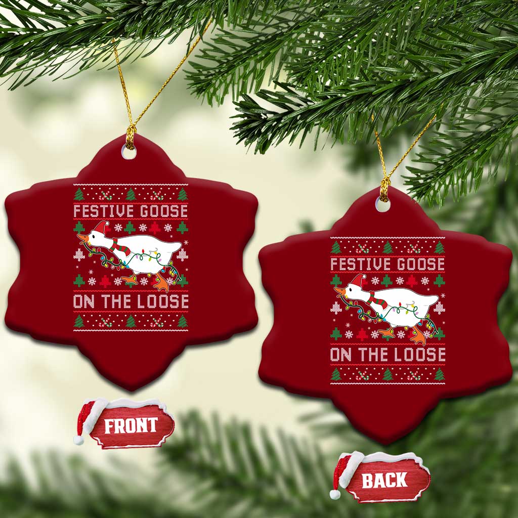 Funny Goose Ugly Christmas Ceramic Ornament Festive Goose On The Loose - Wonder Print Shop