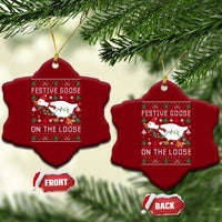 Funny Goose Ugly Christmas Ceramic Ornament Festive Goose On The Loose - Wonder Print Shop