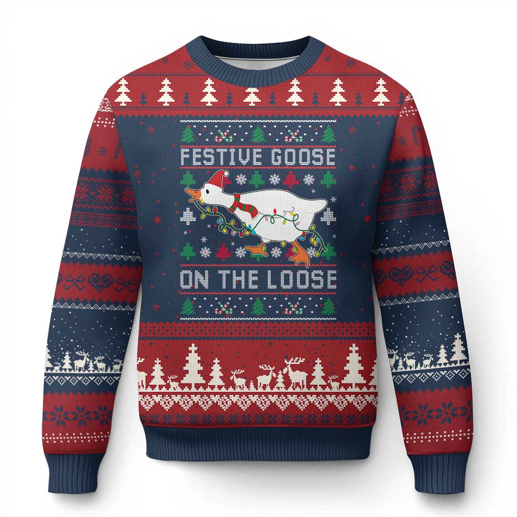 Funny Goose Ugly Xmas Ugly Christmas Sweater Festive Goose On The Loose - Wonder Print Shop