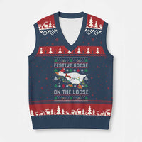 Funny Goose Ugly Xmas V-Neck Knit Sweater Vest Festive Goose On The Loose - Wonder Print Shop