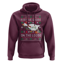 Funny Goose Ugly Christmas Hoodie Festive Goose On The Loose - Wonder Print Shop