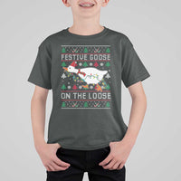 Funny Goose Ugly Christmas T Shirt For Kid Festive Goose On The Loose - Wonder Print Shop