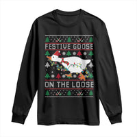 Funny Goose Ugly Christmas Long Sleeve Shirt Festive Goose On The Loose - Wonder Print Shop