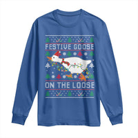 Funny Goose Ugly Christmas Long Sleeve Shirt Festive Goose On The Loose - Wonder Print Shop