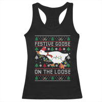 Funny Goose Ugly Christmas Racerback Tank Top Festive Goose On The Loose - Wonder Print Shop