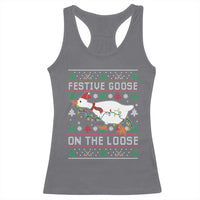 Funny Goose Ugly Christmas Racerback Tank Top Festive Goose On The Loose - Wonder Print Shop