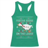 Funny Goose Ugly Christmas Racerback Tank Top Festive Goose On The Loose - Wonder Print Shop