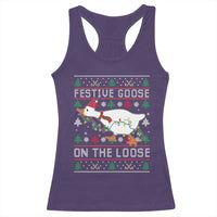 Funny Goose Ugly Christmas Racerback Tank Top Festive Goose On The Loose - Wonder Print Shop