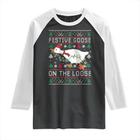 Funny Goose Ugly Christmas Raglan Shirt Festive Goose On The Loose - Wonder Print Shop