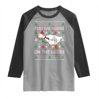 Funny Goose Ugly Christmas Raglan Shirt Festive Goose On The Loose - Wonder Print Shop
