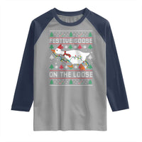 Funny Goose Ugly Christmas Raglan Shirt Festive Goose On The Loose - Wonder Print Shop