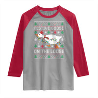 Funny Goose Ugly Christmas Raglan Shirt Festive Goose On The Loose - Wonder Print Shop