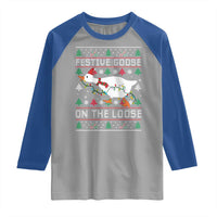 Funny Goose Ugly Christmas Raglan Shirt Festive Goose On The Loose - Wonder Print Shop