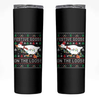 Funny Goose Ugly Christmas Skinny Tumbler Festive Goose On The Loose - Wonder Print Shop