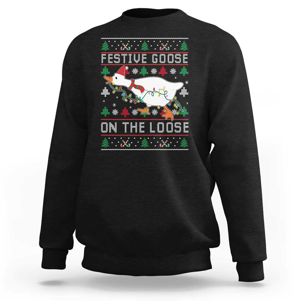 Funny Goose Ugly Christmas Sweatshirt Festive Goose On The Loose - Wonder Print Shop