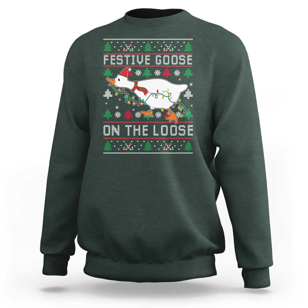 Funny Goose Ugly Christmas Sweatshirt Festive Goose On The Loose - Wonder Print Shop