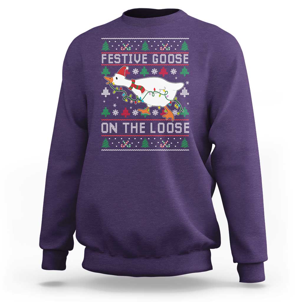 Funny Goose Ugly Christmas Sweatshirt Festive Goose On The Loose - Wonder Print Shop