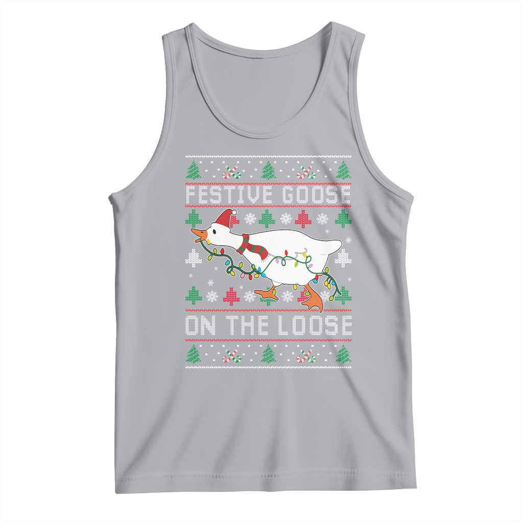 Funny Goose Ugly Christmas Tank Top Festive Goose On The Loose - Wonder Print Shop