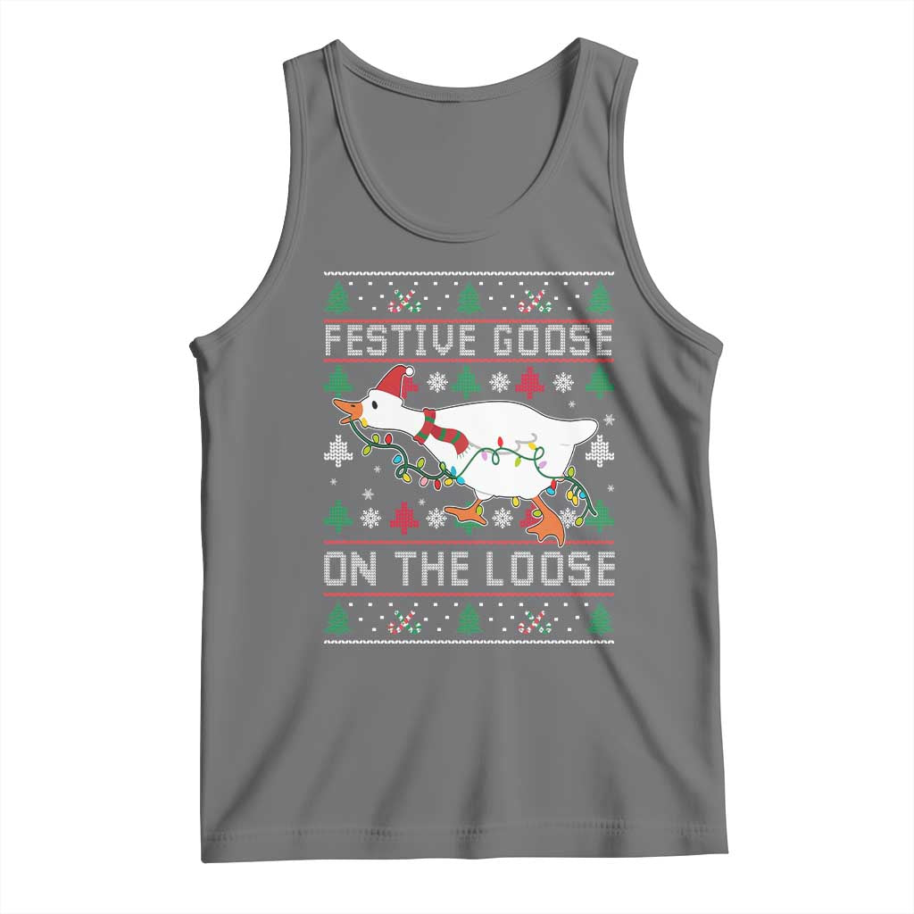 Funny Goose Ugly Christmas Tank Top Festive Goose On The Loose - Wonder Print Shop